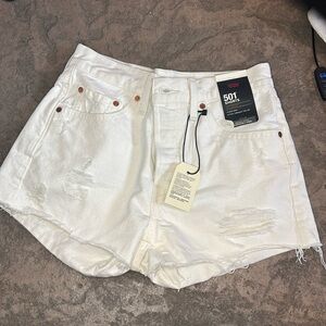 White Levi 501 high rise shorts